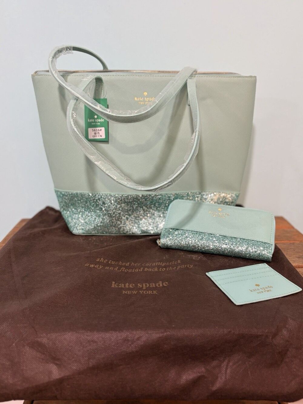 NWT KATE SPADE Penny Greta Court Tote Bag, Wallet, Card Holder - Mint Green